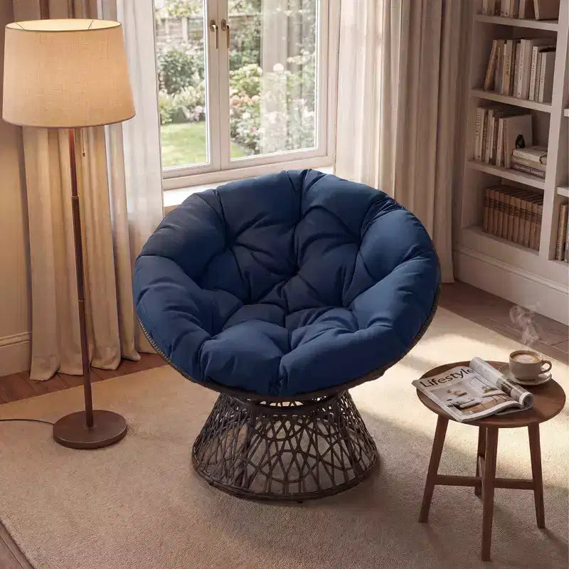 Gymax Fauteuil Papasan Pivotant à 360° en Rotin avec Coussin Épais et Cadre Métallique