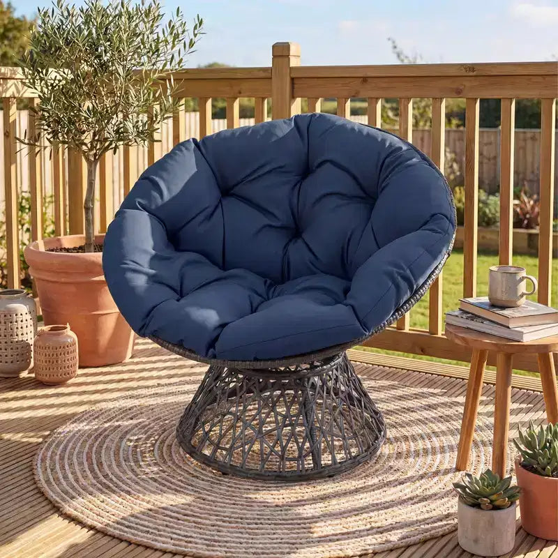 Gymax Fauteuil Papasan Pivotant à 360° en Rotin avec Coussin Épais et Cadre Métallique