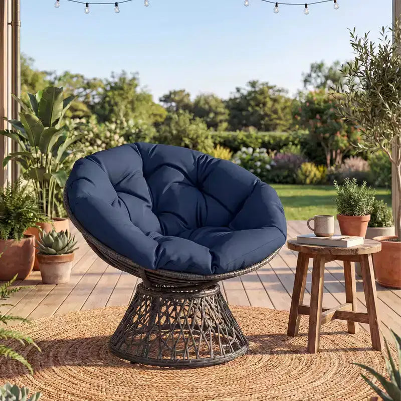 Gymax Fauteuil Papasan Pivotant à 360° en Rotin avec Coussin Épais et Cadre Métallique