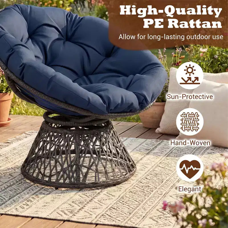 Gymax Fauteuil Papasan Pivotant à 360° en Rotin avec Coussin Épais et Cadre Métallique