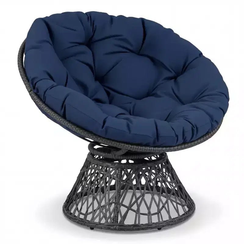 Gymax 360-DegreeSwivel Papasan Chair Round Wicker Lounge Chair w/Thick Cushion&Metal Frame