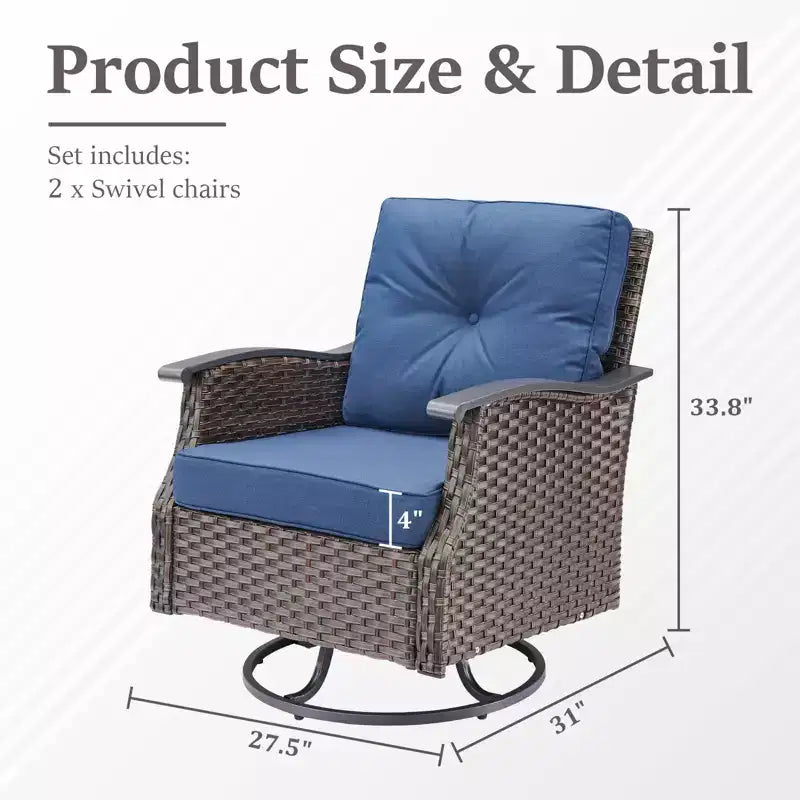 GDFStudio Ashbourne Ensemble de 2 fauteuils pivotants et coulissants d'extérieur avec coussins