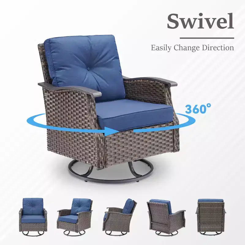 GDFStudio Ashbourne Ensemble de 2 fauteuils pivotants et coulissants d'extérieur avec coussins