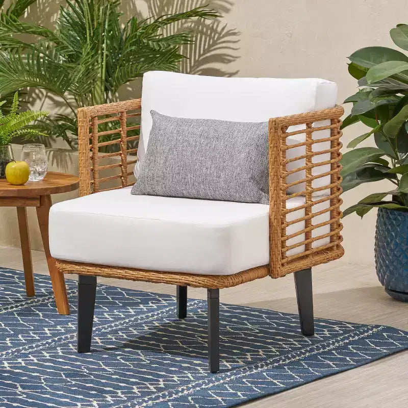 Fauteuil d'extérieur Fauteuil club de patio Fauteuil en rotin avec coussins résistants aux intempéries, Marron - ModernLuxe