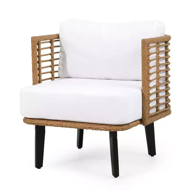 Fauteuil d'extérieur Fauteuil club de patio Fauteuil en rotin avec coussins résistants aux intempéries, Marron - ModernLuxe