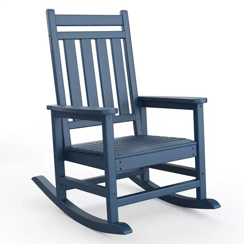 Fauteuil à bascule d'extérieur en PEHD, chaises à bascule de véranda à dossier haut en polyéthylène, meubles résistants aux intempéries pour terrasse et véranda