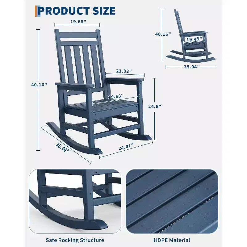 Fauteuil à bascule d'extérieur en PEHD, chaises à bascule de véranda à dossier haut en polyéthylène, meubles résistants aux intempéries pour terrasse et véranda