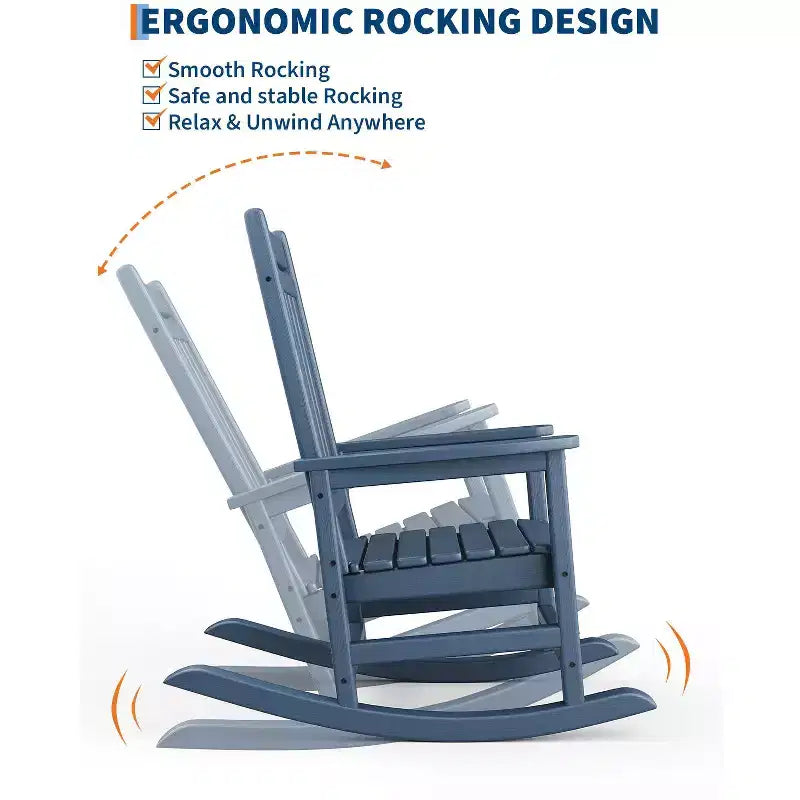 Fauteuil à bascule d'extérieur en PEHD, chaises à bascule de véranda à dossier haut en polyéthylène, meubles résistants aux intempéries pour terrasse et véranda