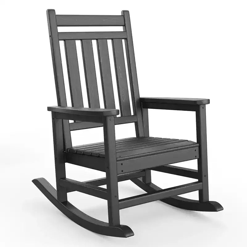 Fauteuil à bascule d'extérieur en PEHD, chaises à bascule de véranda à dossier haut en polyéthylène, meubles résistants aux intempéries pour terrasse et véranda