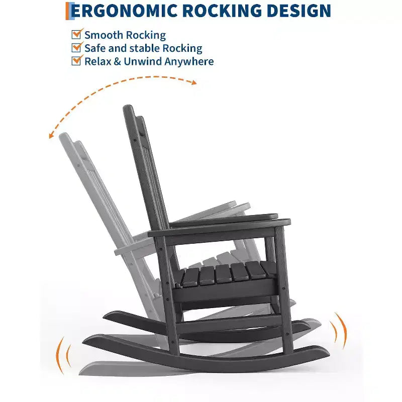 Fauteuil à bascule d'extérieur en PEHD, chaises à bascule de véranda à dossier haut en polyéthylène, meubles résistants aux intempéries pour terrasse et véranda