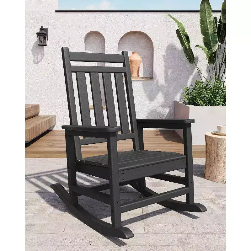 HDPE Rocking Chair Outdoor, Poly High Back Porch Rocker Chairs, All Weather Resistant Furniture for Patio Front Porch