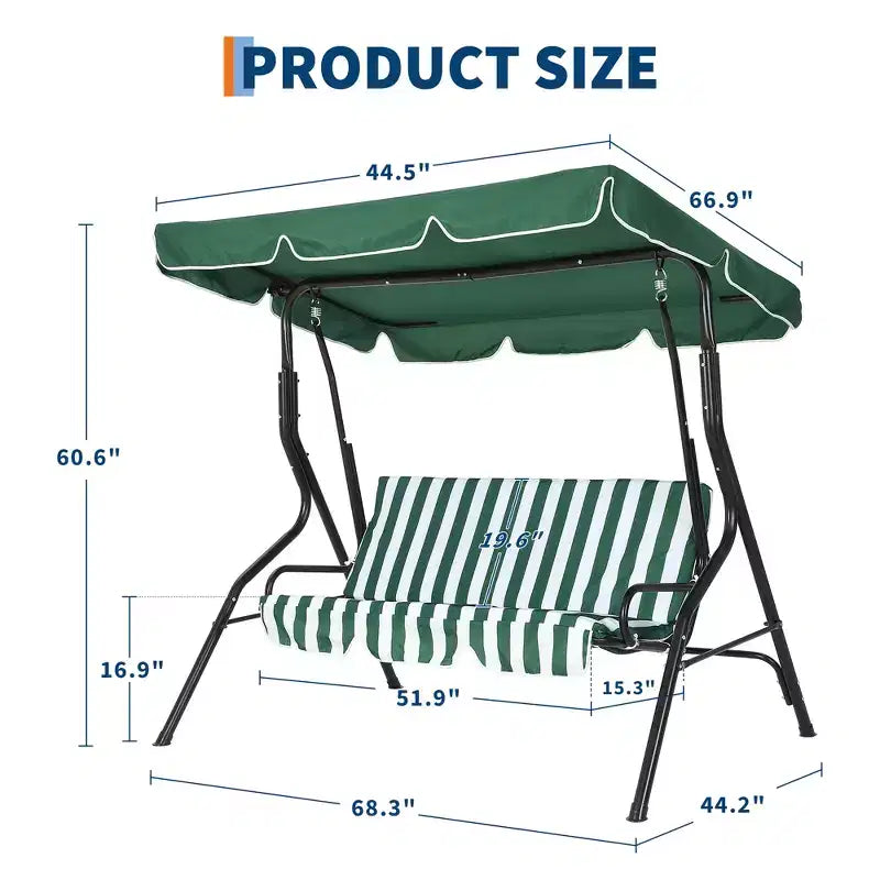 Balançoire de porche 3 places, balançoire de patio avec coussin amovible et cadre en acier thermolaqué, balançoire d'extérieur avec auvent pour porche, jardin