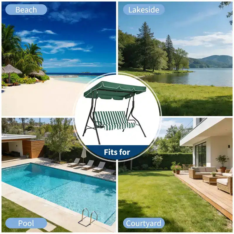 Balançoire de porche 3 places, balançoire de patio avec coussin amovible et cadre en acier thermolaqué, balançoire d'extérieur avec auvent pour porche, jardin