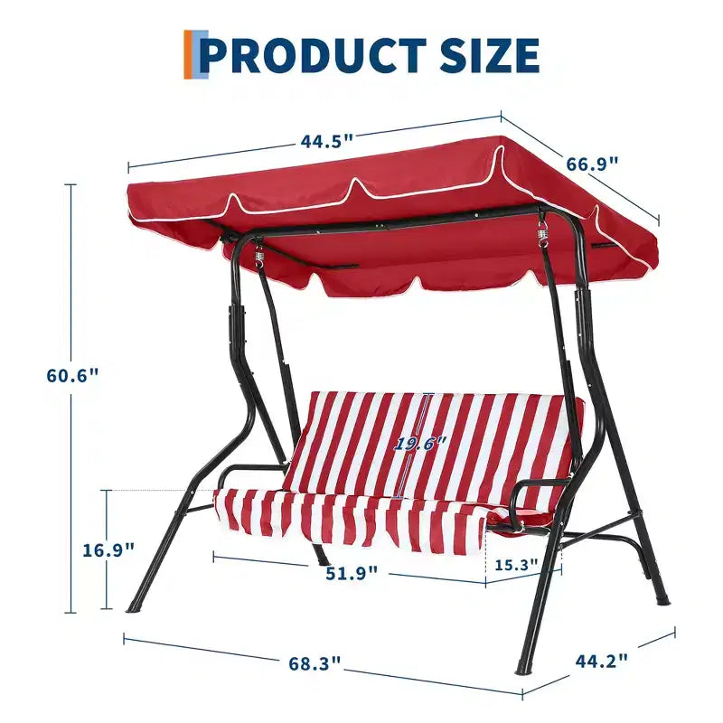 Balançoire de porche 3 places, balançoire de patio avec coussin amovible et cadre en acier thermolaqué, balançoire d'extérieur avec auvent pour porche, jardin