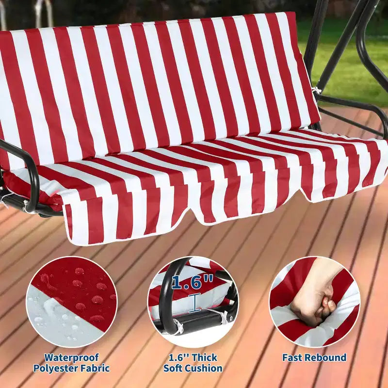 Balançoire de porche 3 places, balançoire de patio avec coussin amovible et cadre en acier thermolaqué, balançoire d'extérieur avec auvent pour porche, jardin