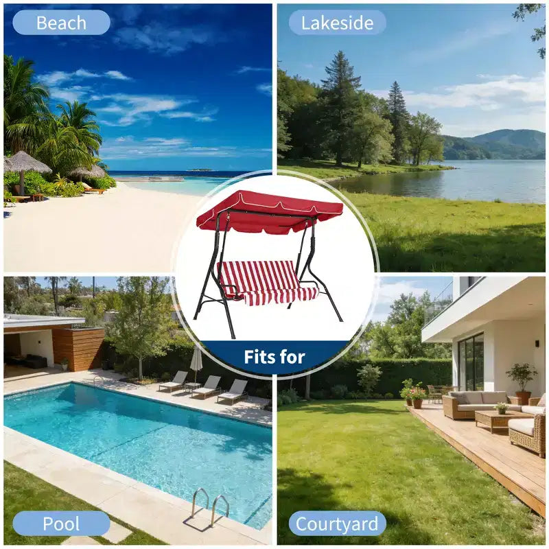 Balançoire de porche 3 places, balançoire de patio avec coussin amovible et cadre en acier thermolaqué, balançoire d'extérieur avec auvent pour porche, jardin