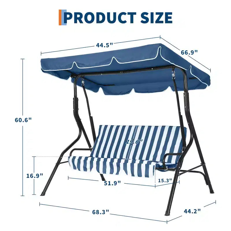 Balançoire de porche 3 places, balançoire de patio avec coussin amovible et cadre en acier thermolaqué, balançoire d'extérieur avec auvent pour porche, jardin
