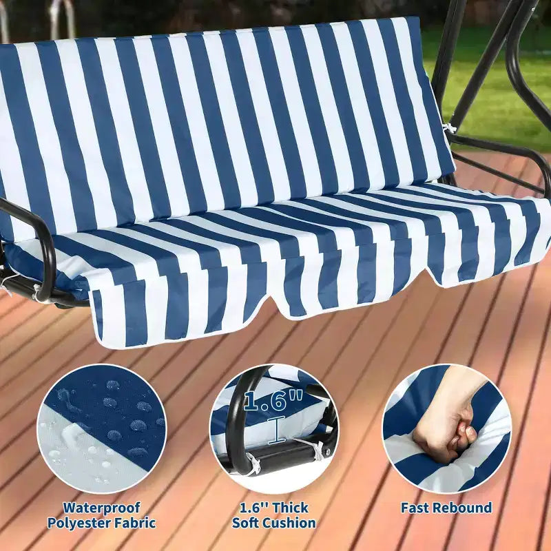 Balançoire de porche 3 places, balançoire de patio avec coussin amovible et cadre en acier thermolaqué, balançoire d'extérieur avec auvent pour porche, jardin