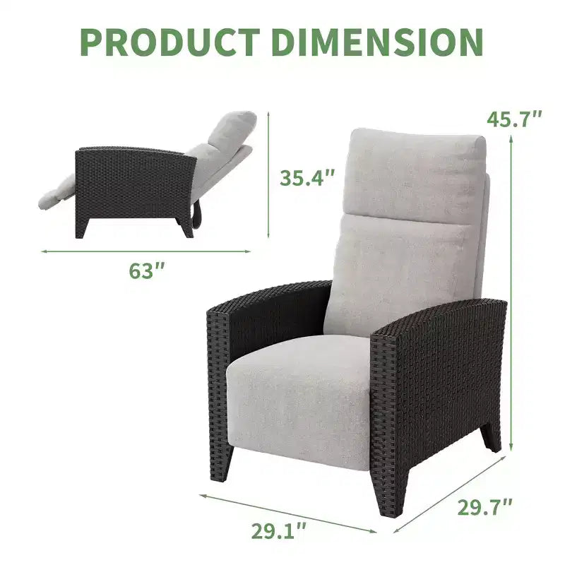 Fauteuil inclinable en osier avec dossier et repose-pieds réglables, chaise longue de patio en rotin inclinable à plat à 150° avec table d'appoint extensible et pompe à air