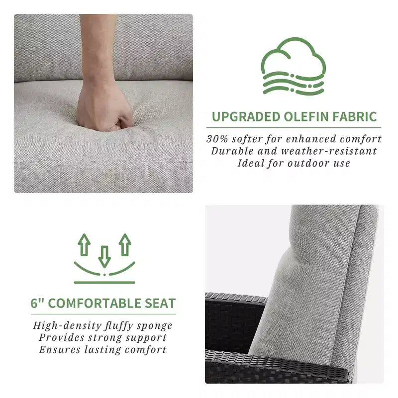 Fauteuil inclinable en osier avec dossier et repose-pieds réglables, chaise longue de patio en rotin inclinable à plat à 150° avec table d'appoint extensible et pompe à air
