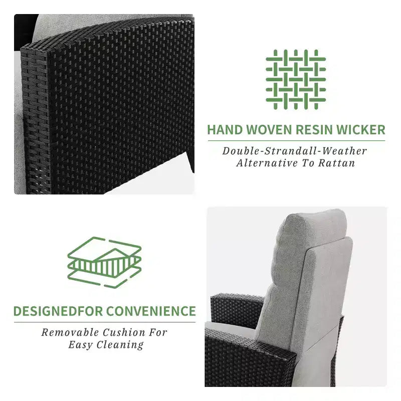 Fauteuil inclinable en osier avec dossier et repose-pieds réglables, chaise longue de patio en rotin inclinable à plat à 150° avec table d'appoint extensible et pompe à air