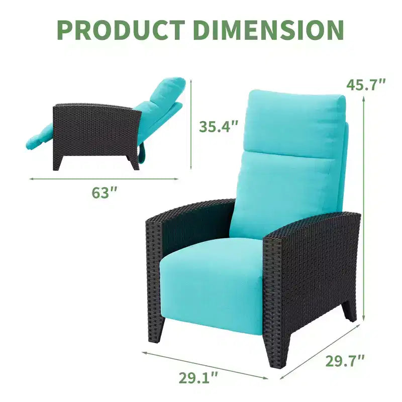 Fauteuil inclinable en osier avec dossier et repose-pieds réglables, chaise longue de patio en rotin inclinable à plat à 150° avec table d'appoint extensible et pompe à air