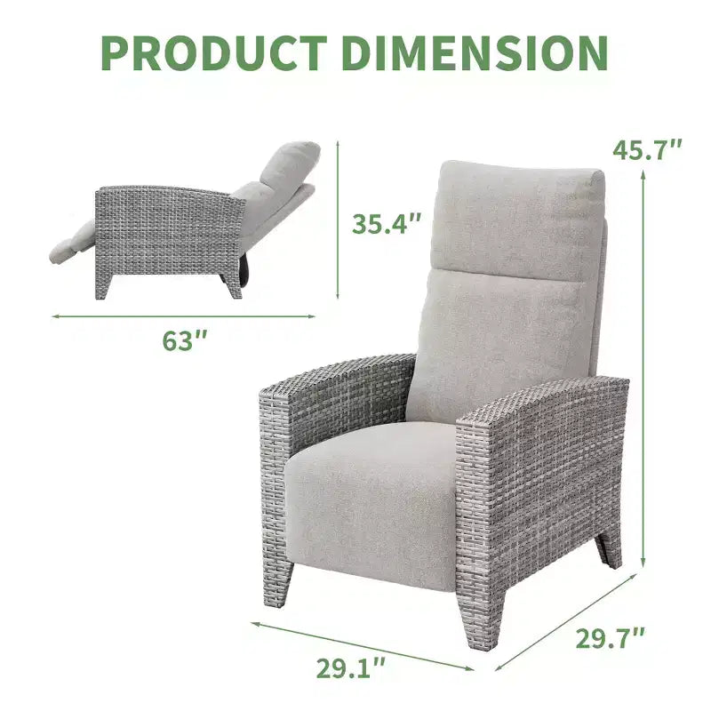 Fauteuil inclinable en osier avec dossier et repose-pieds réglables, chaise longue de patio en rotin inclinable à plat à 150° avec table d'appoint extensible et pompe à air
