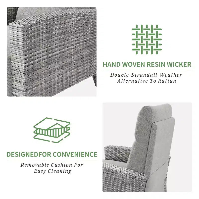 Fauteuil inclinable en osier avec dossier et repose-pieds réglables, chaise longue de patio en rotin inclinable à plat à 150° avec table d'appoint extensible et pompe à air