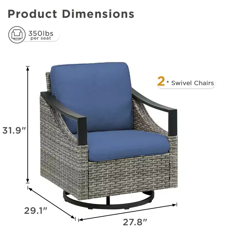 GDFStudio Moxie Fauteuil de jardin pivotant en osier et acier avec coussins (Lot de 2)