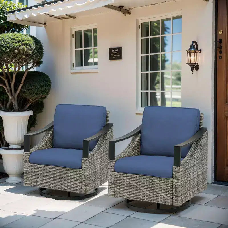 GDFStudio Moxie Fauteuil de jardin pivotant en osier et acier avec coussins (Lot de 2)