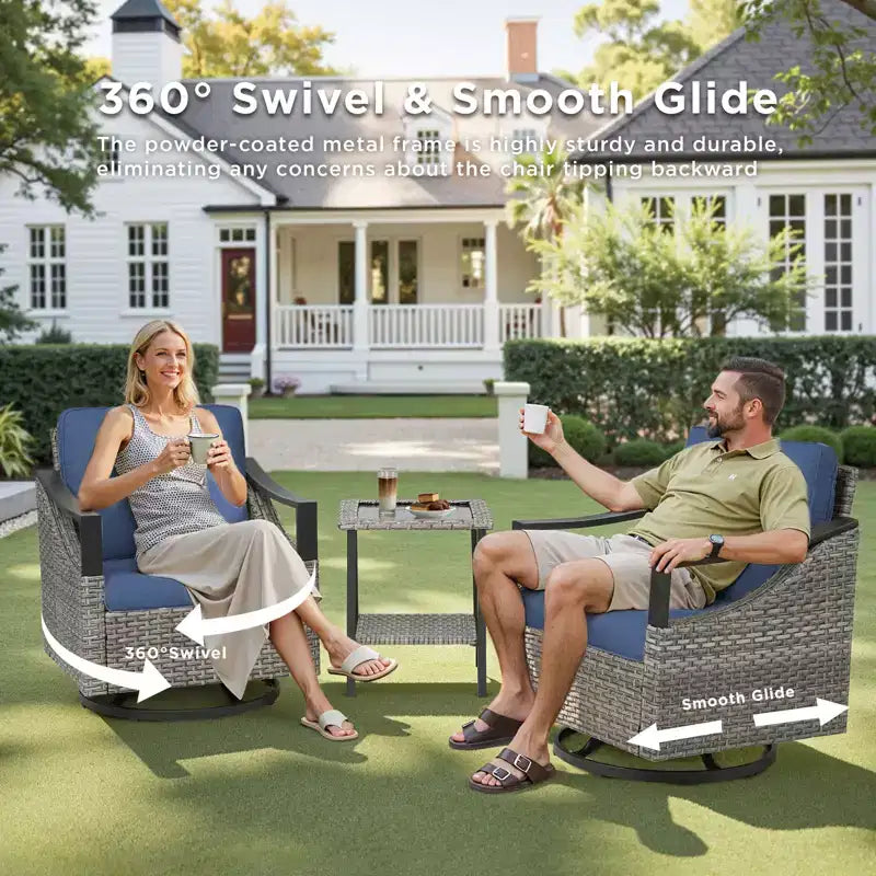GDFStudio Moxie Fauteuil de jardin pivotant en osier et acier avec coussins (Lot de 2)
