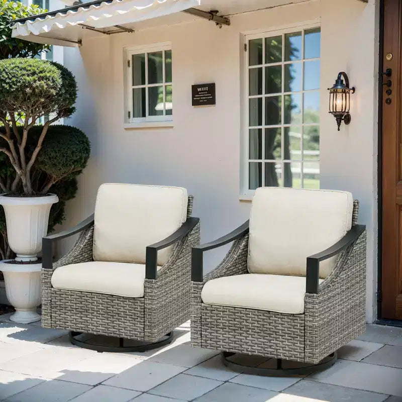 GDFStudio Moxie Fauteuil de jardin pivotant en osier et acier avec coussins (Lot de 2)