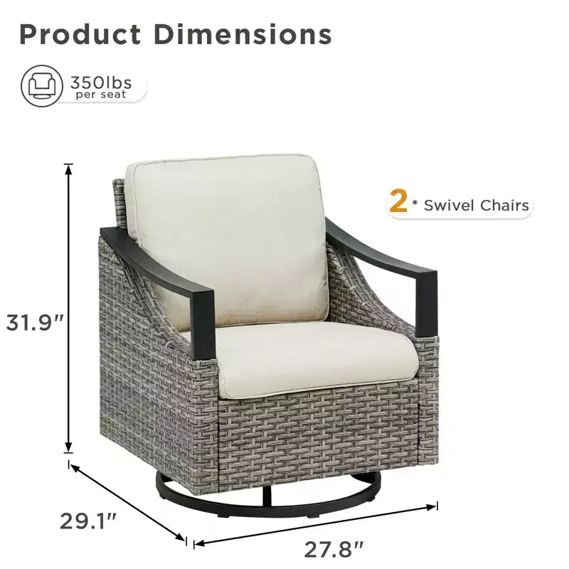 GDFStudio Moxie Fauteuil de jardin pivotant en osier et acier avec coussins (Lot de 2)