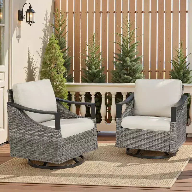 GDFStudio Moxie Fauteuil de jardin pivotant en osier et acier avec coussins (Lot de 2)