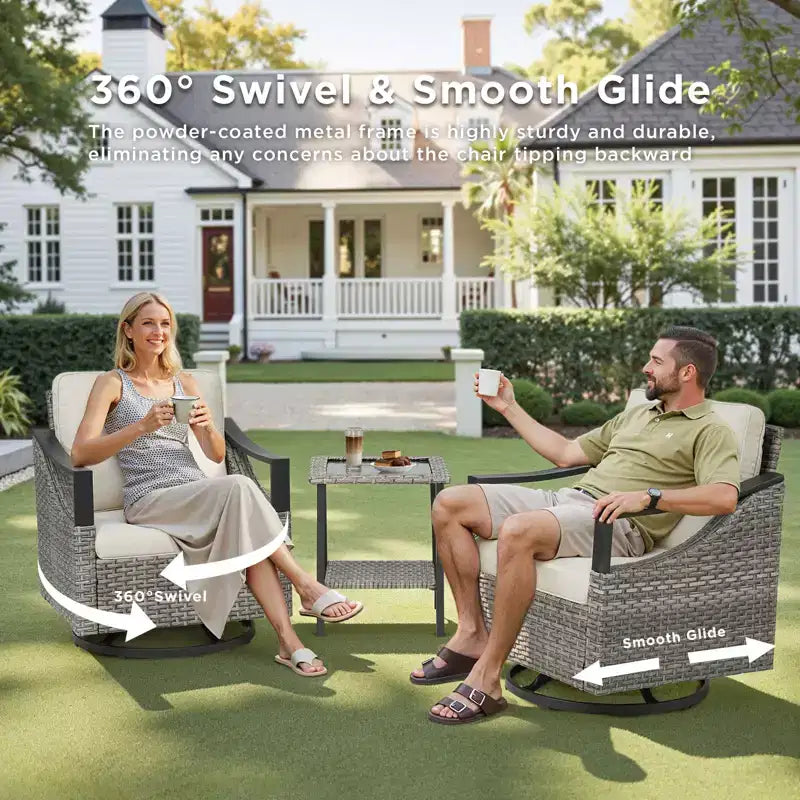 GDFStudio Moxie Fauteuil de jardin pivotant en osier et acier avec coussins (Lot de 2)