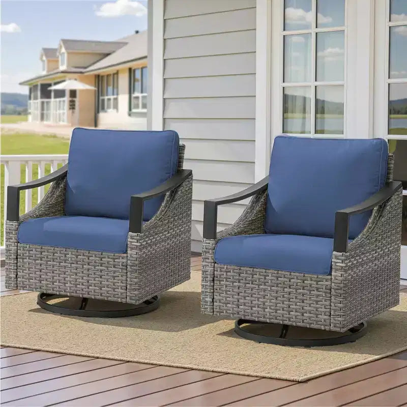 GDFStudio Moxie Fauteuil de jardin pivotant en osier et acier avec coussins (Lot de 2)