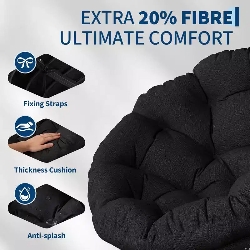 Fauteuil Papasan moderne de 37 pouces en osier ergonomique, fauteuil pivotant surdimensionné avec base pivotante à 360° pour chambre à coucher, patio, salon, coin lecture