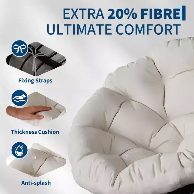 Fauteuil Papasan moderne de 37 pouces en osier ergonomique, fauteuil pivotant surdimensionné avec base pivotante à 360° pour chambre à coucher, patio, salon, coin lecture