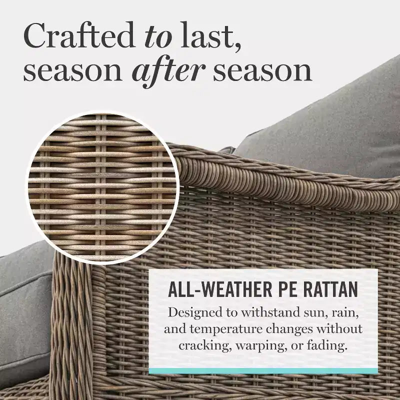 Fauteuil de jardin Martha Stewart Lily Pond, en rotin tressé gris vieilli avec coussins gris résistants aux intempéries
