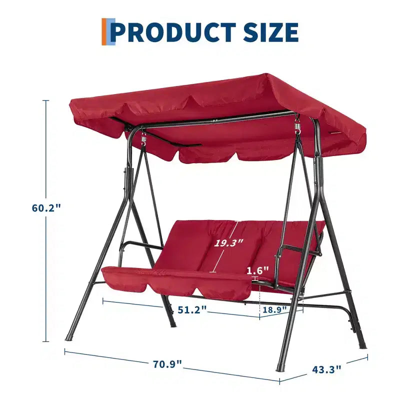 Balançoire de porche extérieure 3 places avec auvent réglable, coussins épais et banc planeur, résistante aux UV et imperméable pour patio