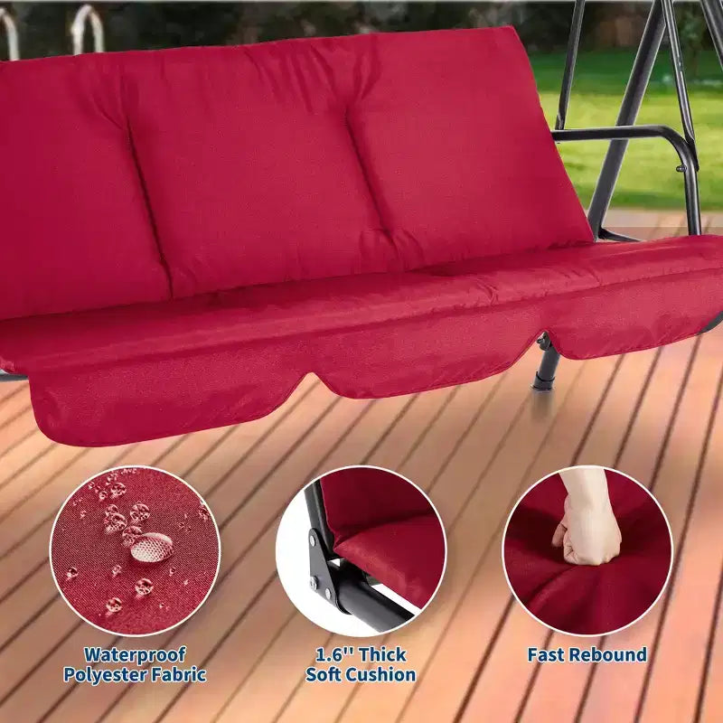 Balançoire de porche extérieure 3 places avec auvent réglable, coussins épais et banc planeur, résistante aux UV et imperméable pour patio