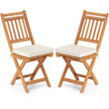 Costway Folding Patio Chairs Set of 2 w/ Slatted Backrests & Soft Seat Cushions