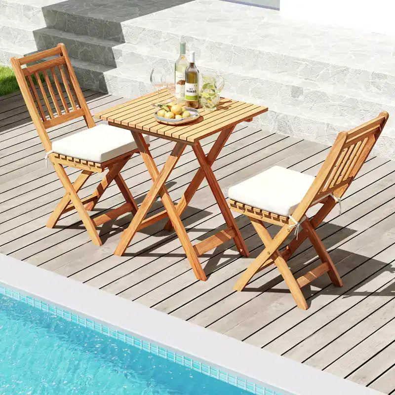 Lot de 2 chaises de patio pliantes Costway avec dossiers à lattes et coussins moelleux