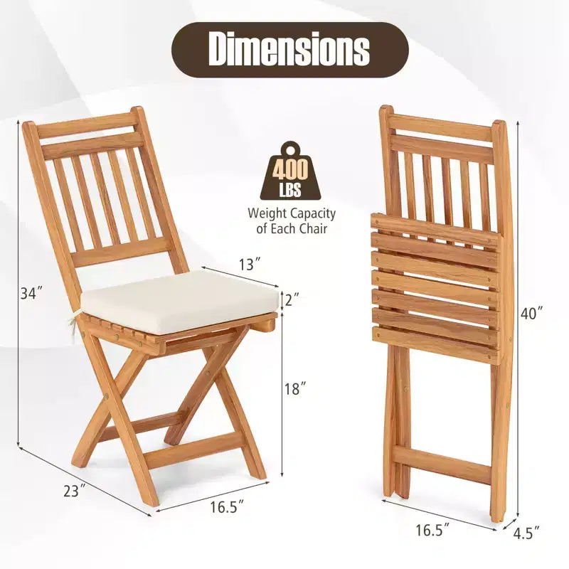 Lot de 2 chaises de patio pliantes Costway avec dossiers à lattes et coussins moelleux