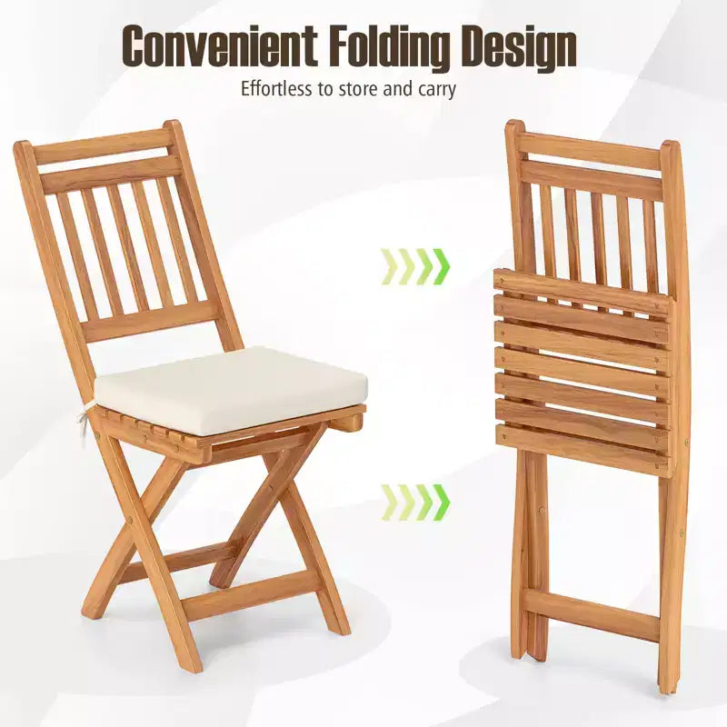 Lot de 2 chaises de patio pliantes Costway avec dossiers à lattes et coussins moelleux