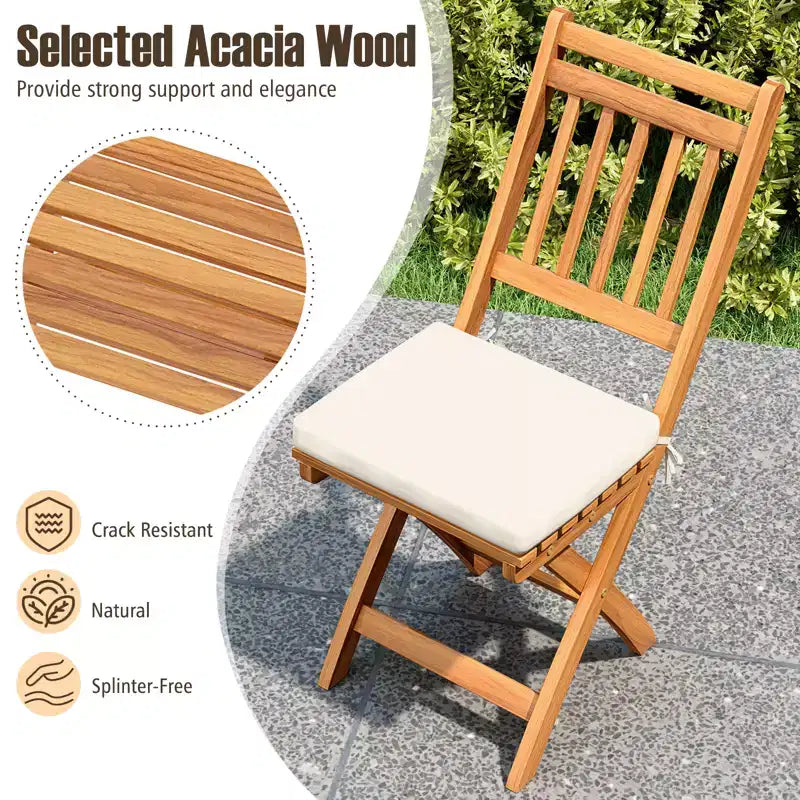 Lot de 2 chaises de patio pliantes Costway avec dossiers à lattes et coussins moelleux