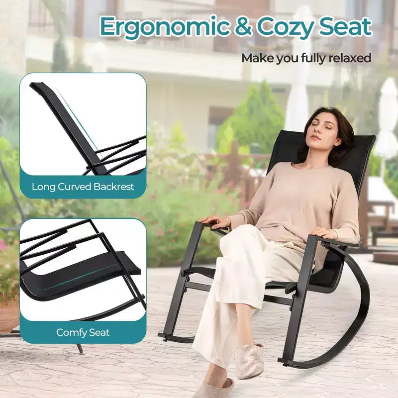 Costway Lot de 2 chaises à bascule de patio avec dossier ergonomique et butées de sécurité pour jardin