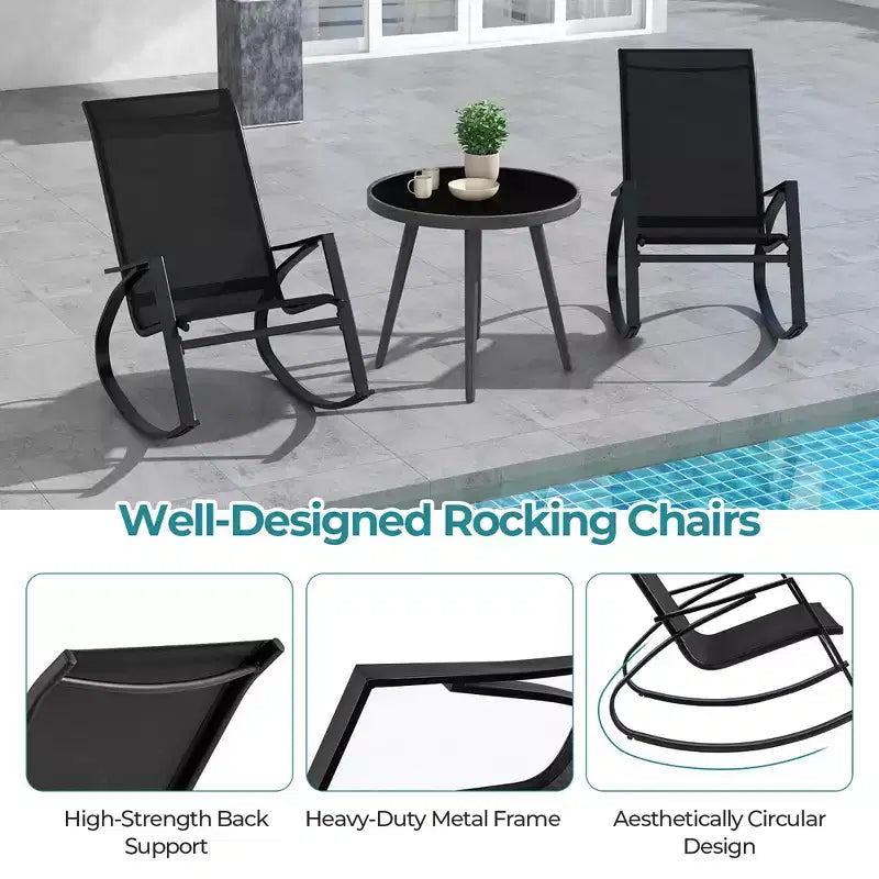 Costway Lot de 2 chaises à bascule de patio avec dossier ergonomique et butées de sécurité pour jardin