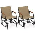 Costway Patio Glider Chair Set of 2 w/ Curved Teak Armrests & Breathable Fabric Seat