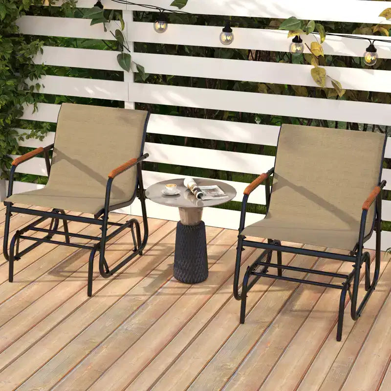 Lot de 2 chaises de jardin Costway avec accoudoirs incurvés en teck et assise en tissu respirant